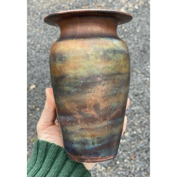 7.25" Vintage 20th C. Raku Iridescent Glazed Pottery Ceramic Vase Ramer Art - Picture 10 of 13